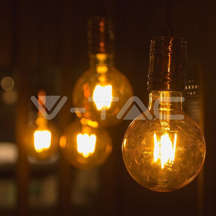 VT-2018D LED Bulb - 8W Filament E27 G125 Amber 2200K Dimmable