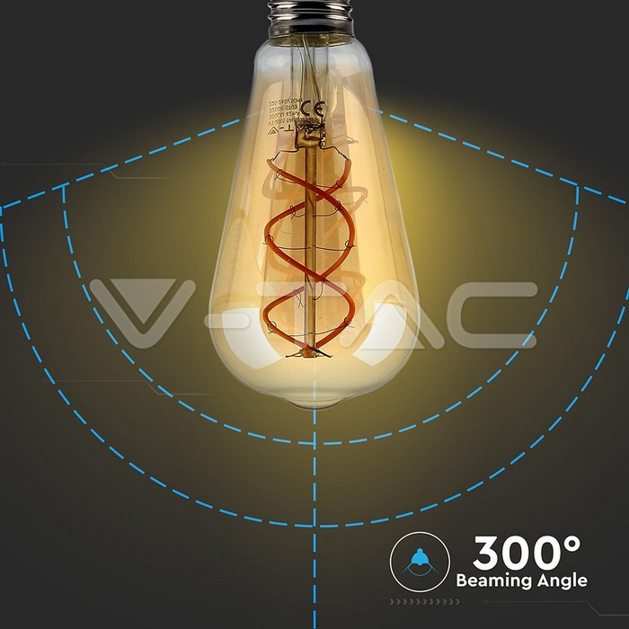 VT-2065 BULB 5W E27 ST64 FILAMENT GOLD GLASS CURVE SHAPE 2200K