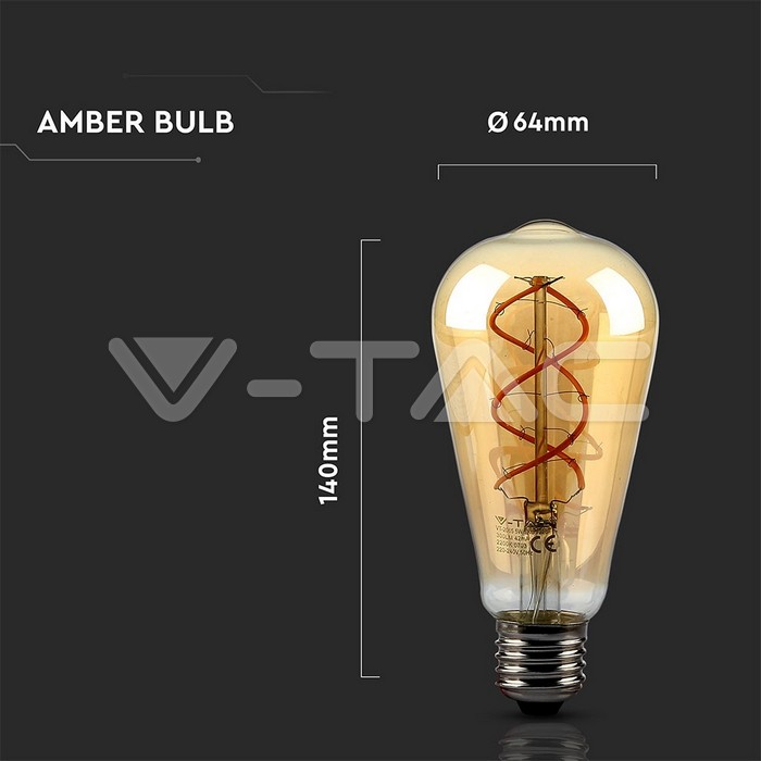 VT-2065 BULB 5W E27 ST64 FILAMENT GOLD GLASS CURVE SHAPE 2200K