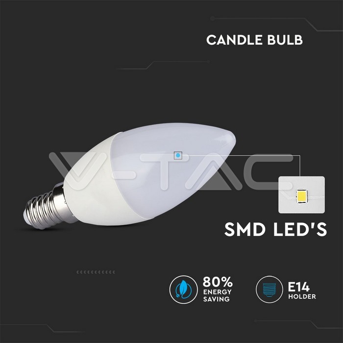 VT-2076 LED Bulb - 5.5W E14 Candle 6400K 3 PCS/PACK