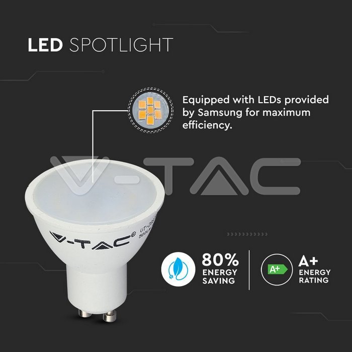 VT-2095 5W GU10 SMD SPOTLIGHT MILKY COYER 4000K 108 7270 LED BULB 3PCS/PACK