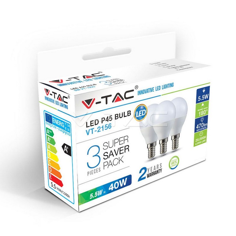 VT-2156 5.5W P45 E14 PLASTIC BULBS 2700 3PCS/PACK