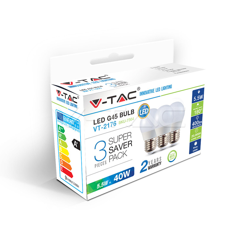 VT-2176 LED Bulb - 5.5W E27 G45 6400K 3PCS/PACK