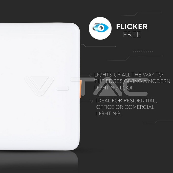 VT-619SQ 18W ADJUSTABLE TRIMELESS PANEL WHITE SQUARE