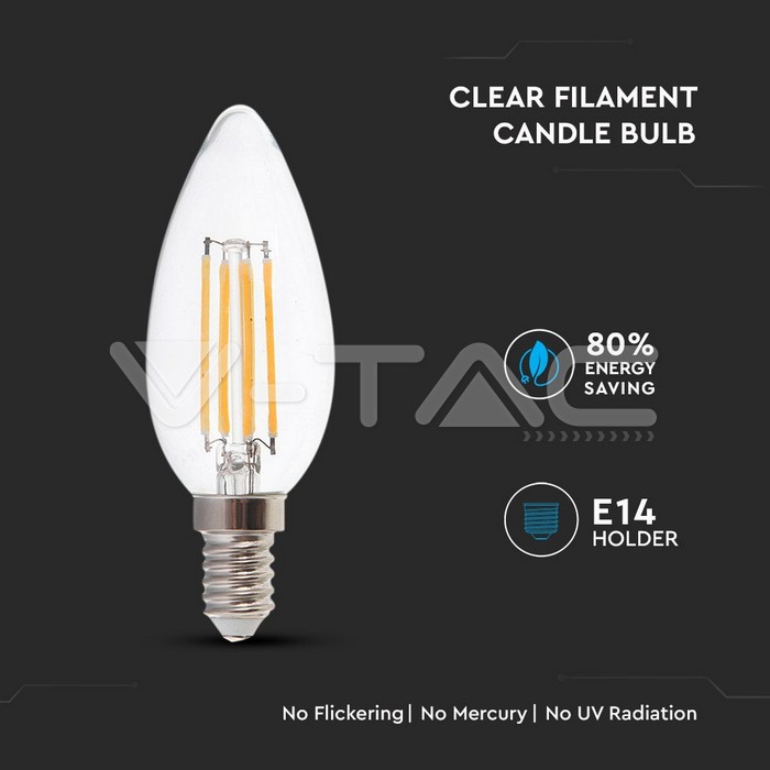 VT-2127 LED Bulb 6W Filament E14 Clear Cover Candle 3000K