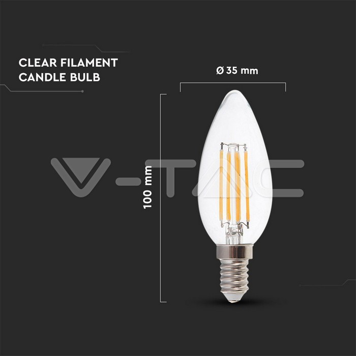 VT-2127 LED Bulb 6W Filament E14 Clear Cover Candle 3000K