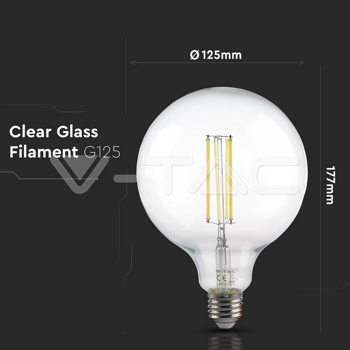 VT-2143 12.5W G125 LED FILAMENT BULB-CLEAR COVER WITH COLOROCDE:3000K E27