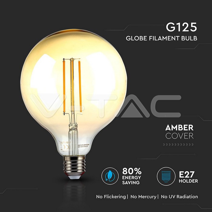VT-2153 12.5W G125 LED FILAMENT BULB-AMBER COVER WITH COLOROCDE:2200K E27
