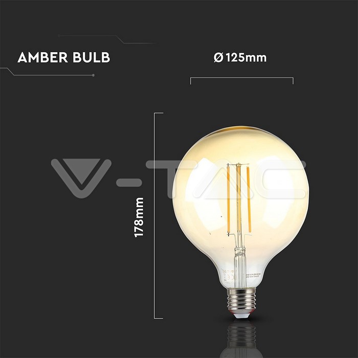 VT-2153 12.5W G125 LED FILAMENT BULB-AMBER COVER WITH COLOROCDE:2200K E27