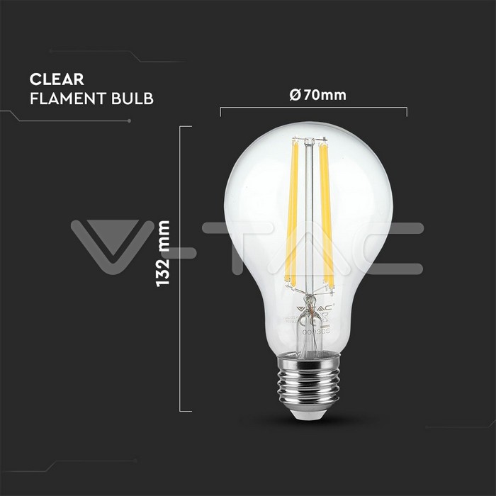VT-2123 LED Bulb - 12.5W Filament E27 A70 Clear Cover 6500K