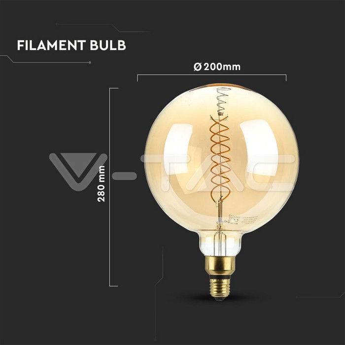 VT-2138D LED Bulb - 8W Filament E27 G200 Dimmable 2000K