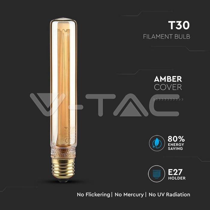 VT-2162 2W T30 LED ART FILAMENT BULB AMBER GLASS 1800K E27