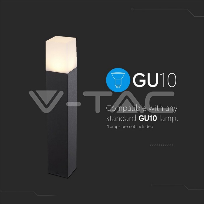 VT-7614 GU10 Garden Floor Lamp Aluminum Body Square Black 80x80x500mm IP54