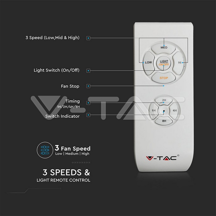 VT-6053-5 60W-LED CEILING FAN WITH RF CONTROL-4 BLADES-AC MOTOR