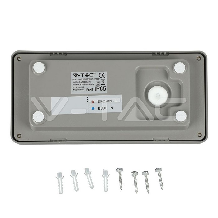 VT-8058 12W LLED Bulkhead With Softlight 6500K Grey Body IP65