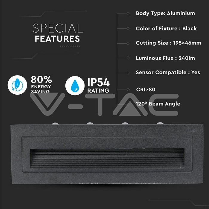 VT-856 6W LED STEP LIGHT COLORCODE:4000K BLACK BODY