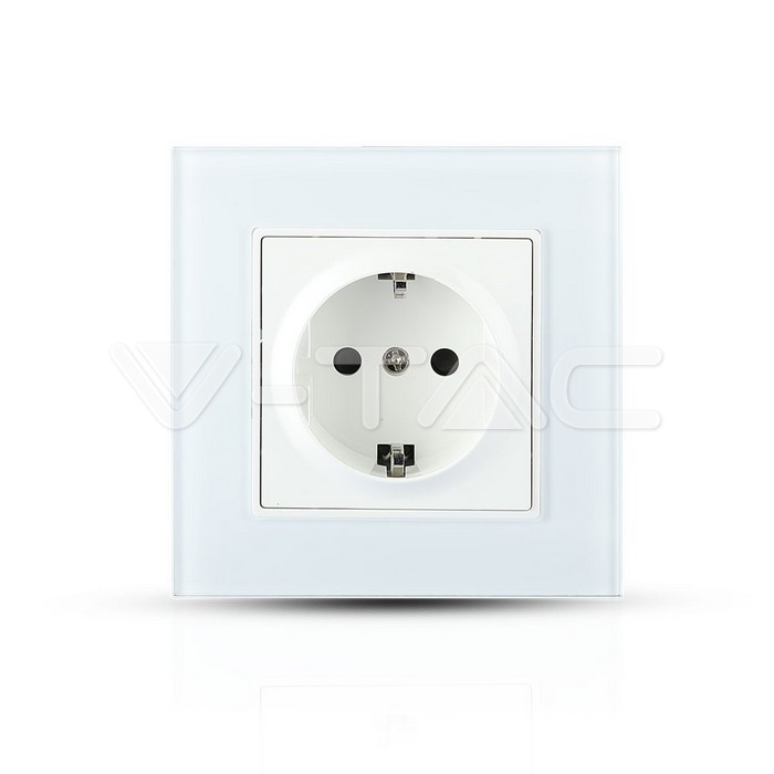 VT-5711 16A EU SINGLE SOCKET WHITE GLASS FINISH