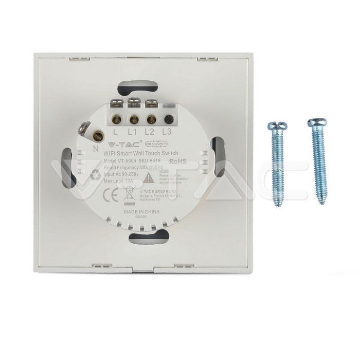 VT-5004 WIFI Touch 2 Way Switch Compatible With Amazon Alexa And Google Home White