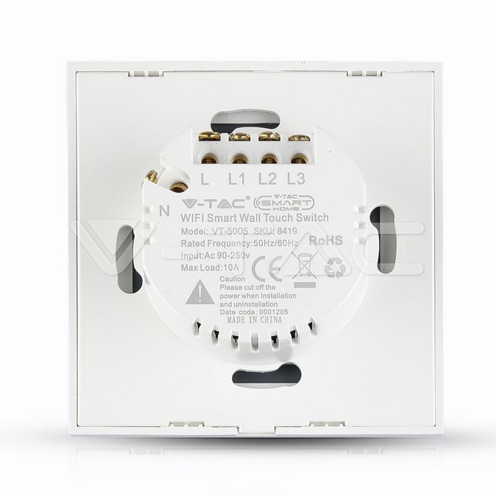 VT-5005 WIFI Touch 3 Way Switch Compatible With Amazon Alexa And Google Home White
