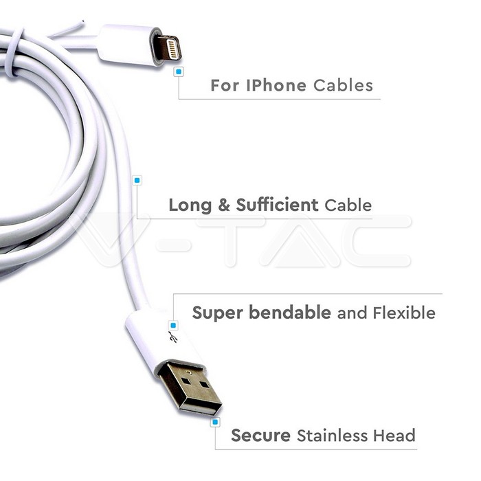 VT-5552 1.5M-IPHONE CABLE WHITE-WITH MFI LICENCE