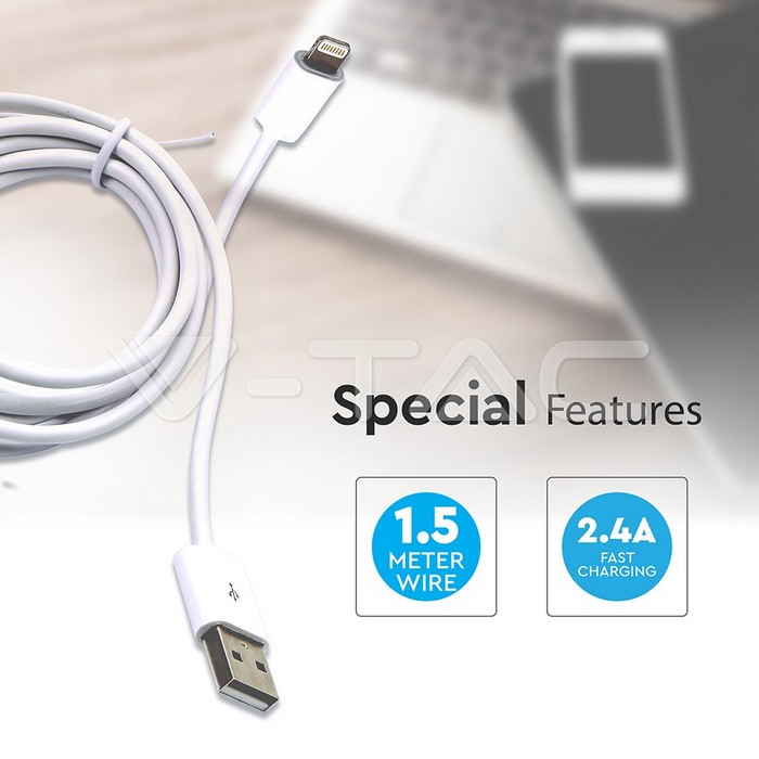 VT-5552 1.5M-IPHONE CABLE WHITE-WITH MFI LICENCE