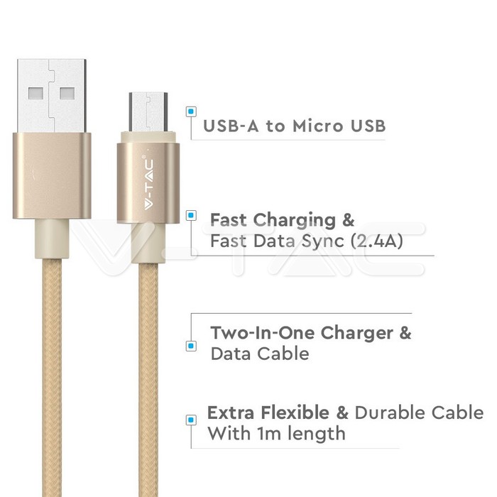 VT-5331 1M MICRO USB CABLE GOLD PLATINIUM SERIES