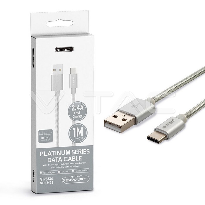 VT-5334 1M TUPE-C USB CABLE SILVER PLATINIUM SERIES