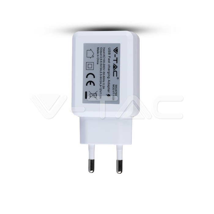 VT-1026 USB QC3.0 TRAVEL ADAPTOR WITH BLISTER PACKAGE-WHITE