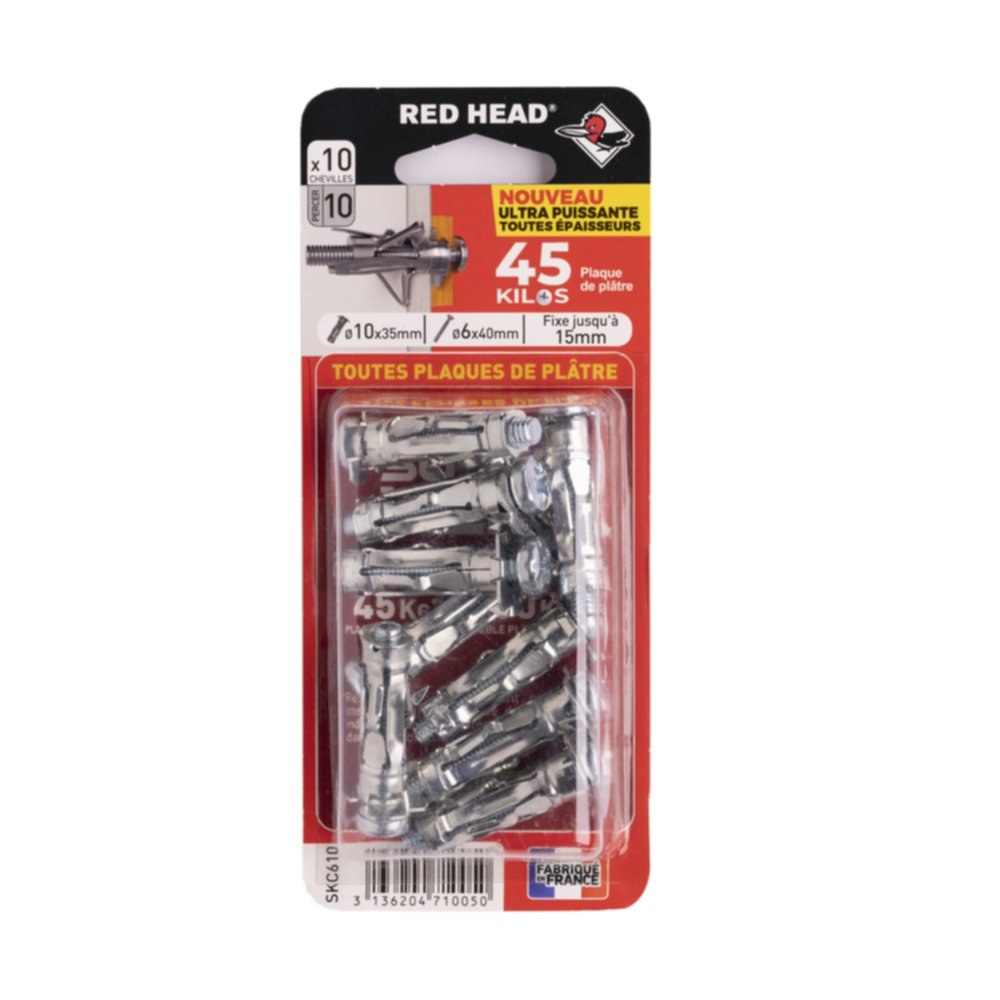 Chevilles Superklix 10 x 35 mm avec vis tr 6 x 40 mm par 10 RED HEAD