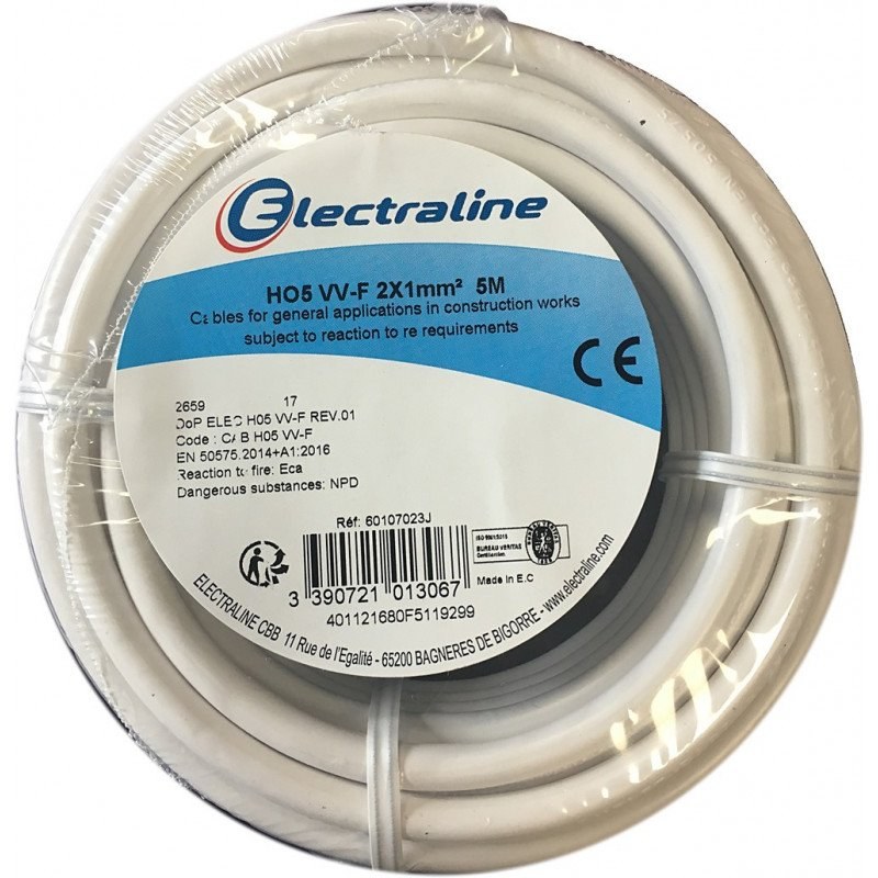 CABLE H05VVF 3G1.5 5M BLANC