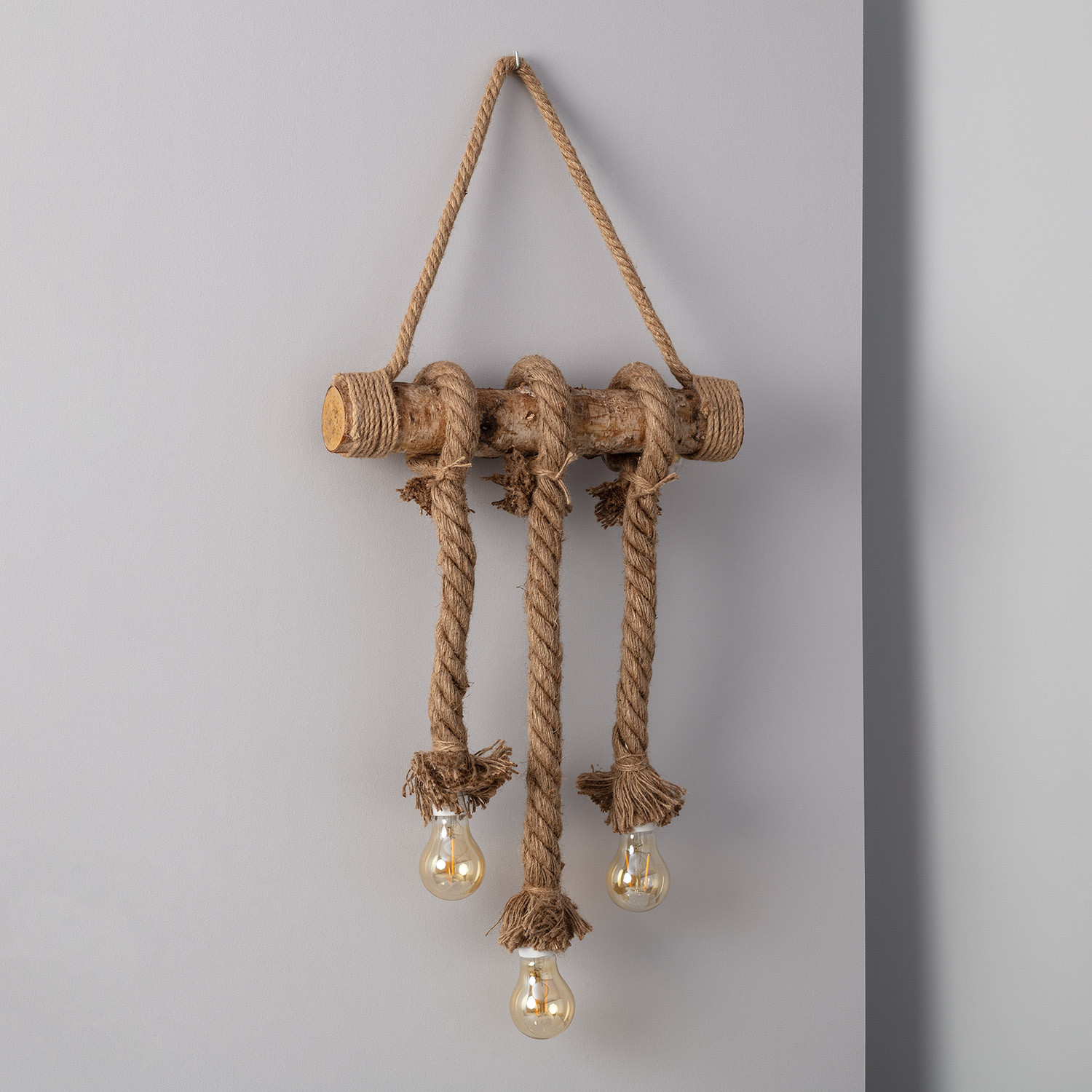 Guirlande LED Suspendue Corde et Bois Kamba 3 Spots R2845-W51