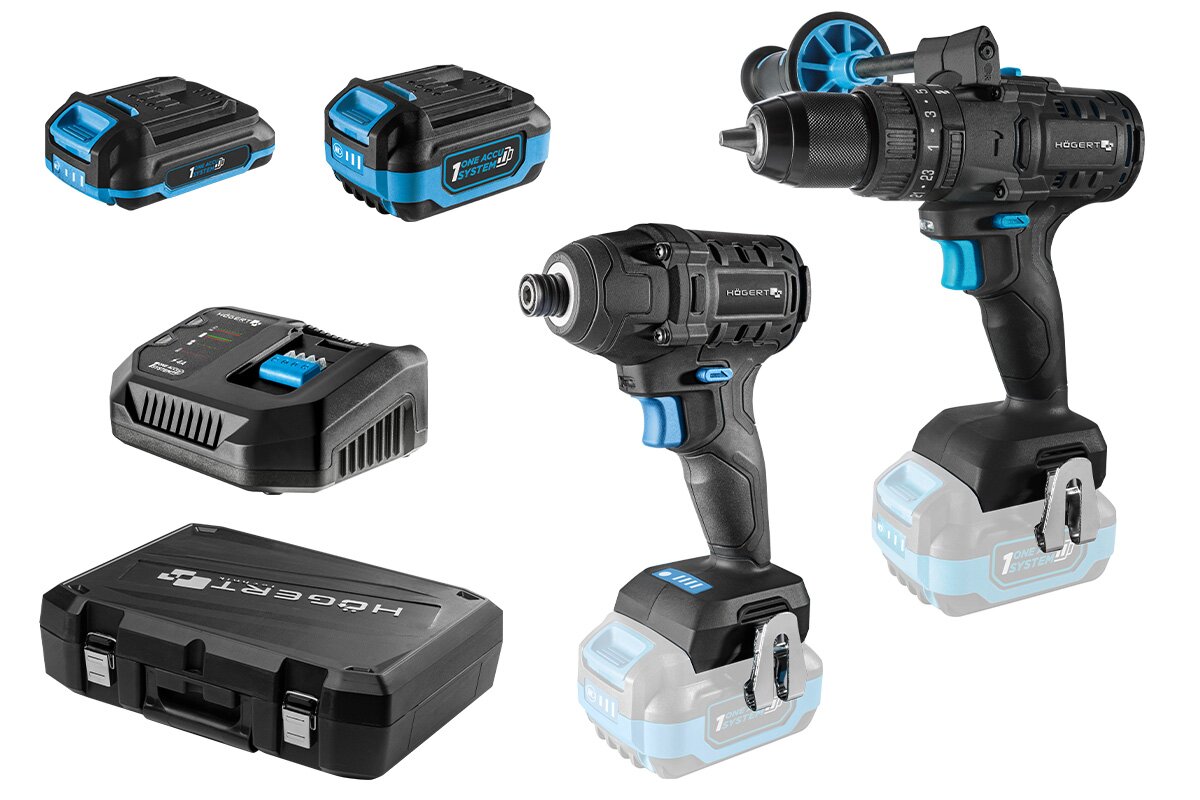 Coffret 1 visseuse + 1 perceuse + 2 batteries + 1 chargeur sans fil HÖGER