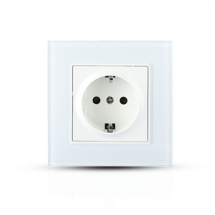 VT-5711 16A EU SINGLE SOCKET WHITE GLASS FINISH