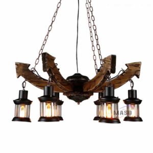 T02 PENDANT BOIS ANCRE 6 LANTERNES