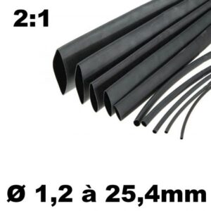 Boite de 8m Gaine thermo 2:1 noir - Avant=9,5 après=4,8
