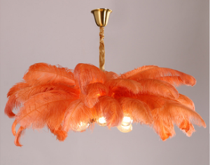 SUSPENSION A PLUME ORANGE CORPS CUIVRE 0.8M DIAM